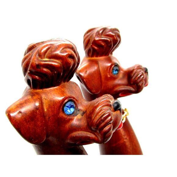 Vintage Long Neck Poodle Figurines Rhinestone Eyes - Picture 9 of 12